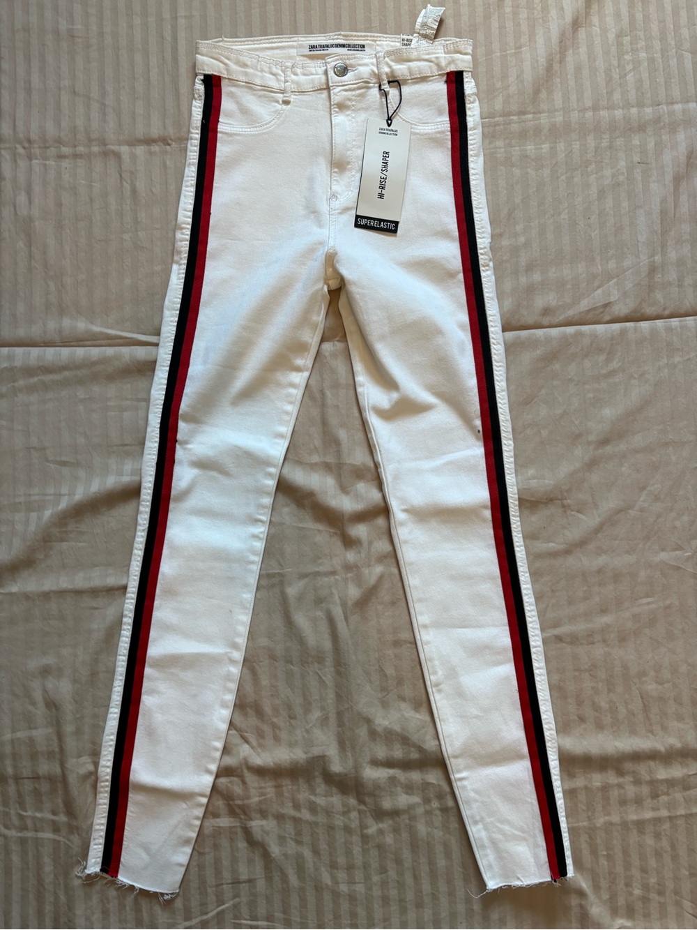 ZARA Trafaluc Denim High Rise Shaper Stretch Jeans Racing Stripes Women Size 6
